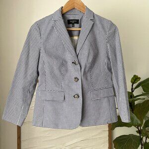 NEW Women's TALBOTS Navy Blue White Gingham Check Blazer Jacket Size 2P 2 Petite